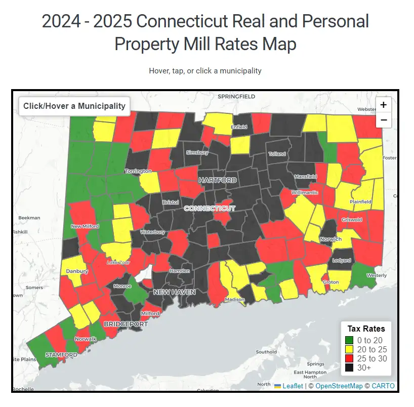 20242025 FY Connecticut Mill Property Tax Rates by Town CT Town