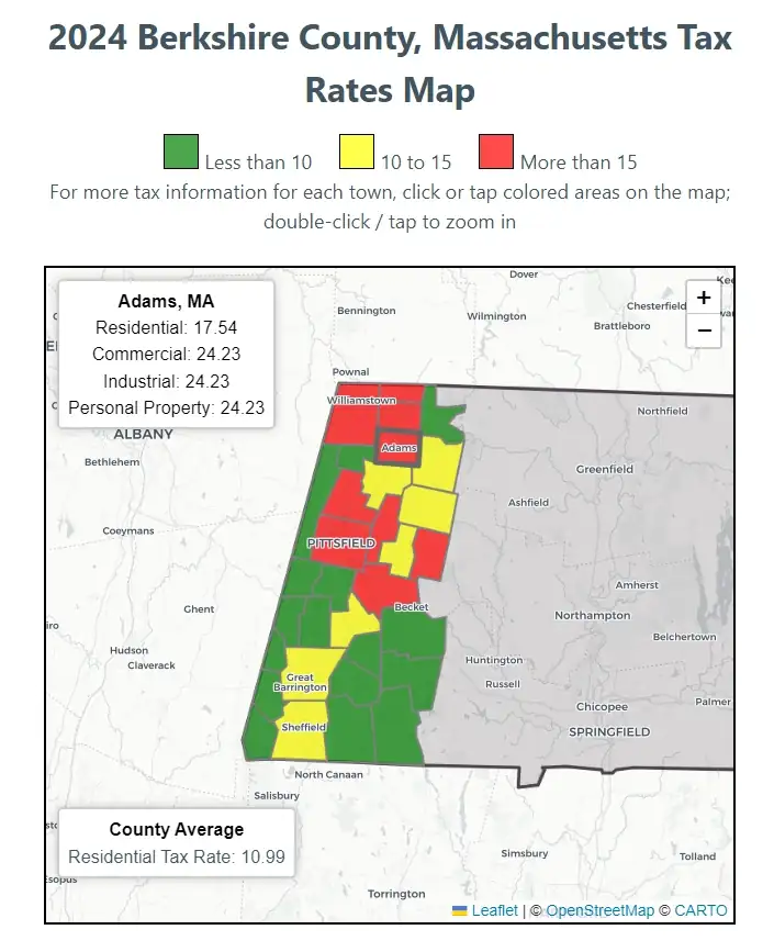 2024 Berkshire County Massachusetts Property Tax Rates Map Includes