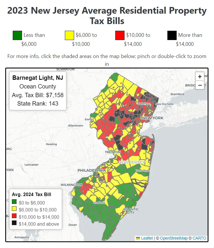 New Jersey Average Residential Property Tax Bill For Every Town